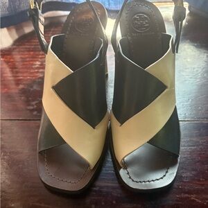 Tory Burch Black and Cream Crisscross Sandals